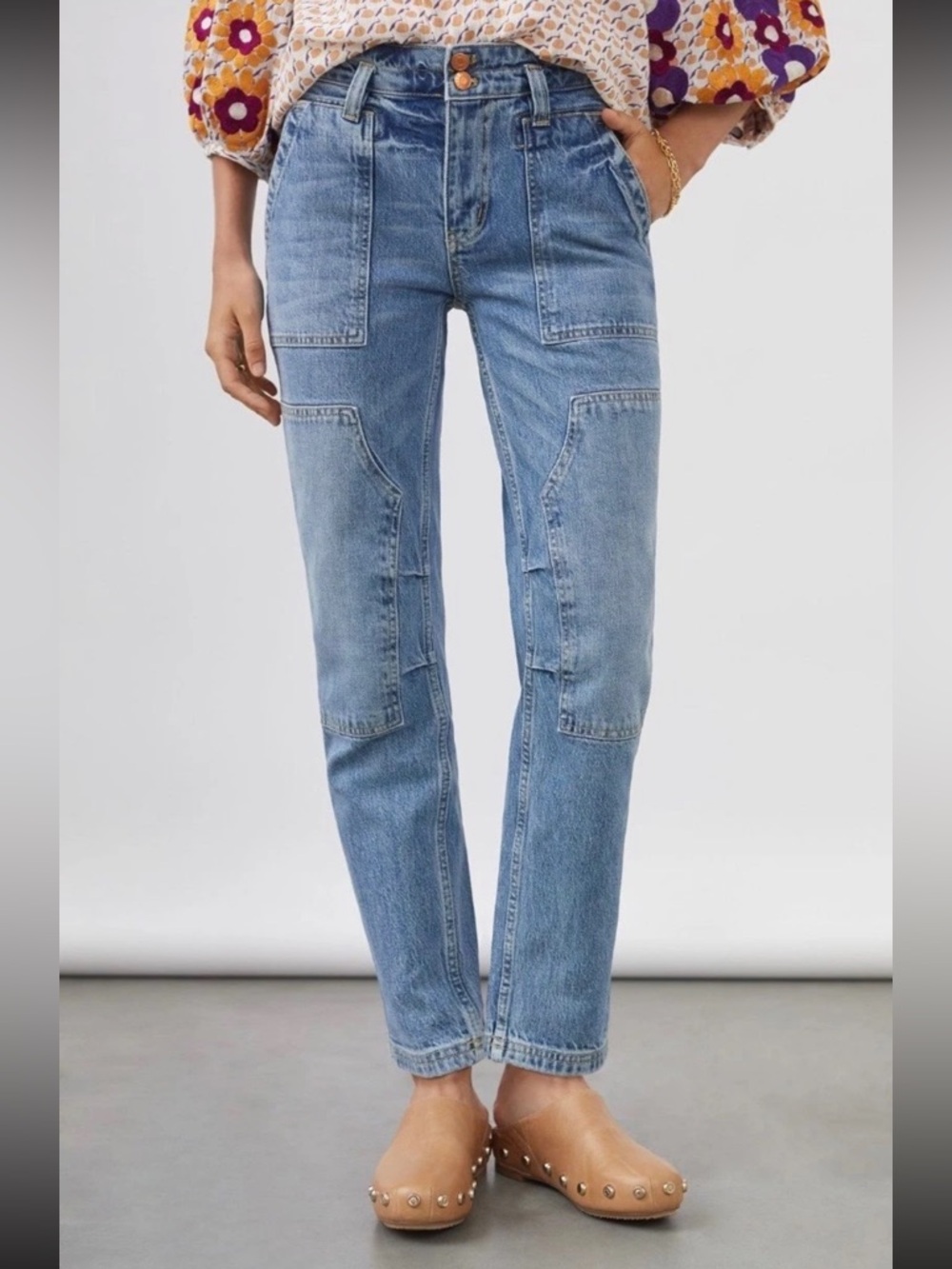 Pilcro Light Blue Patchwork Straight Jeans